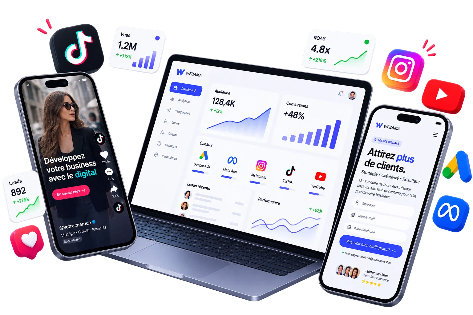 Campagnes SEO, Google Ads et réseaux sociaux par WEBAMA