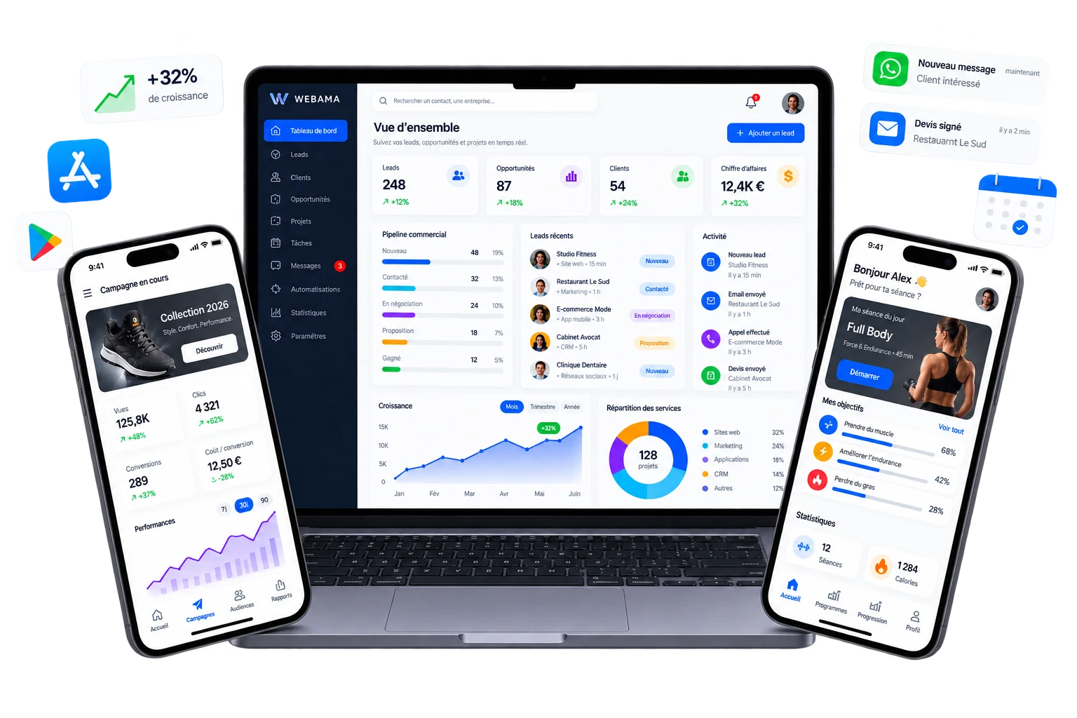 Applications mobiles et web développées par WEBAMA